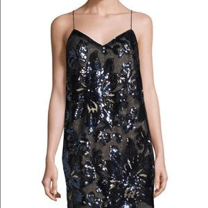 Maia floral-sequin shift dress blue metallic